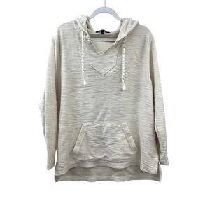 Ocean Drive Baja Hoodie Size Large Ivory Knit Pullover Unisex Pouch Pocket Boho